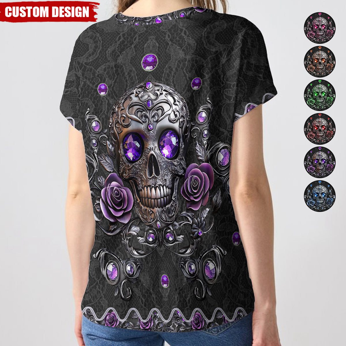 Beautiful Skull And Roses - Personalized Skull Fully Printed V-Neck T-Shirt