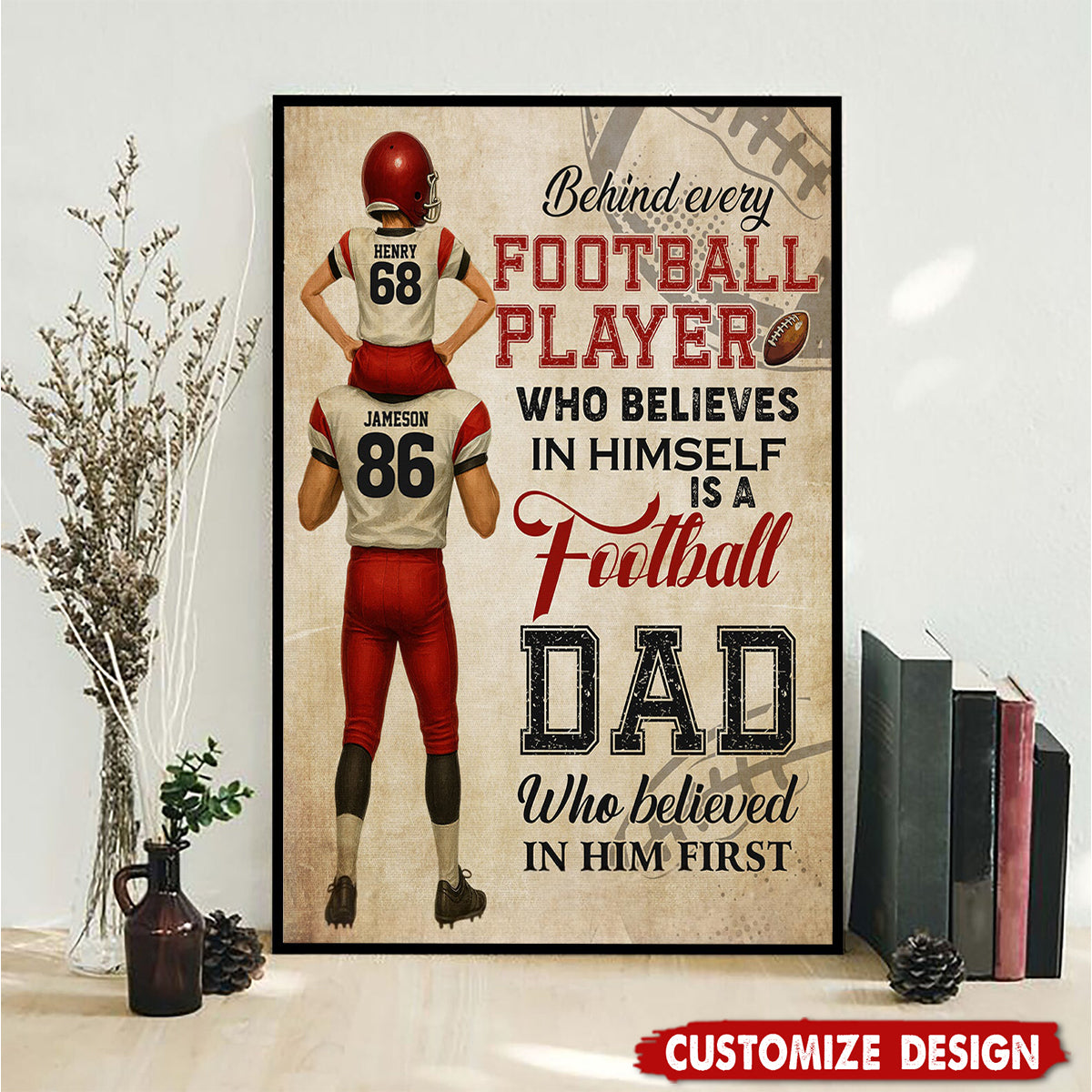 Personalized American Football Dad Son Poster - Birthday,Father's Day Gift For American Football Lovers
