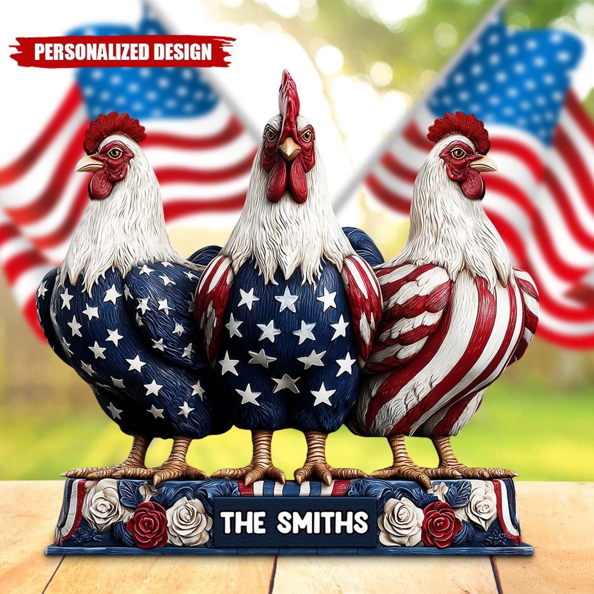 Patriotic Chicken-Personalized Chicken Shaped Acrylic Plaque
