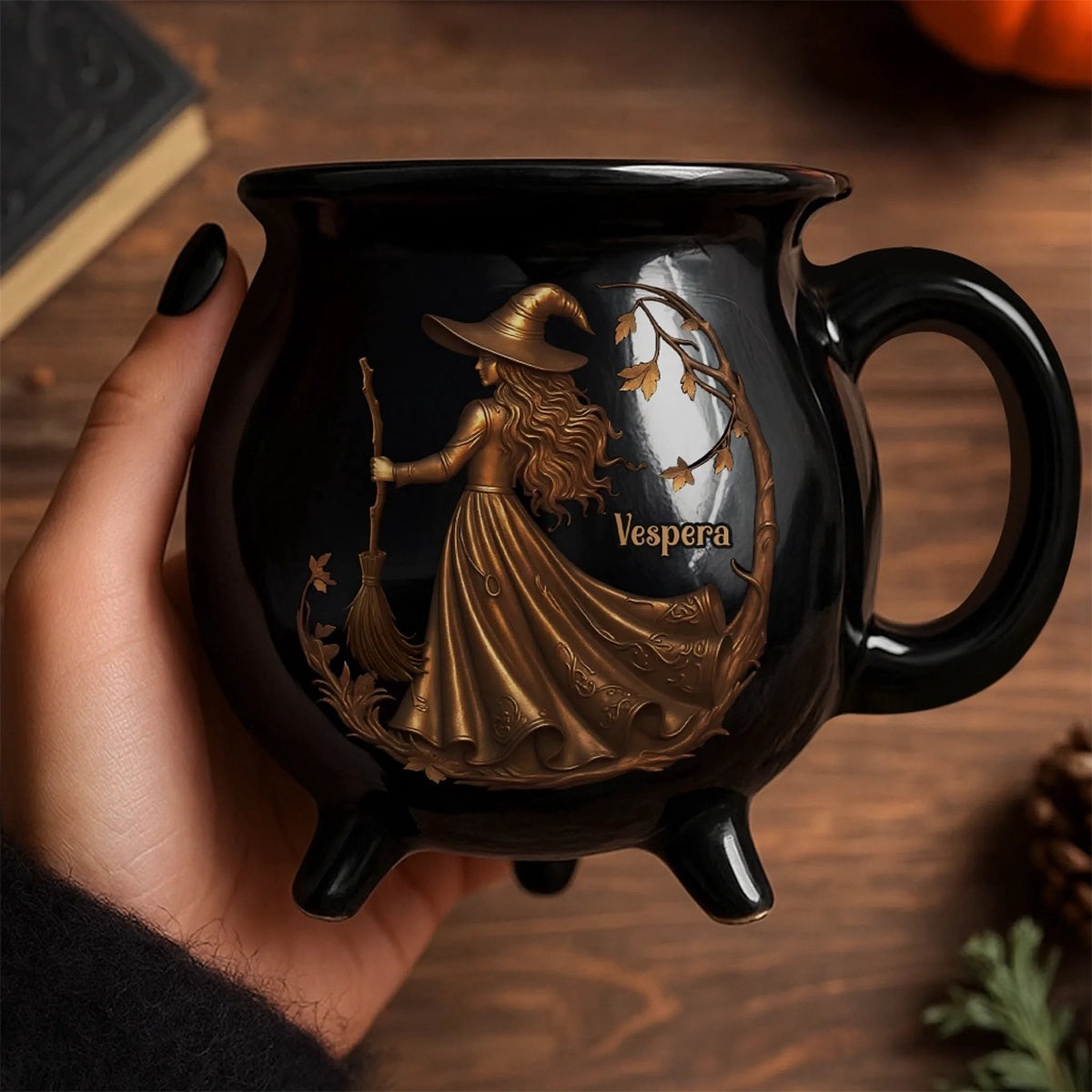 Custom 12oz Ceramic Cauldron Coffee Mug - Personalized Halloween Witchy Gifts For Besties, Sisters, BFF, Family, Yourself - Midnight Magic