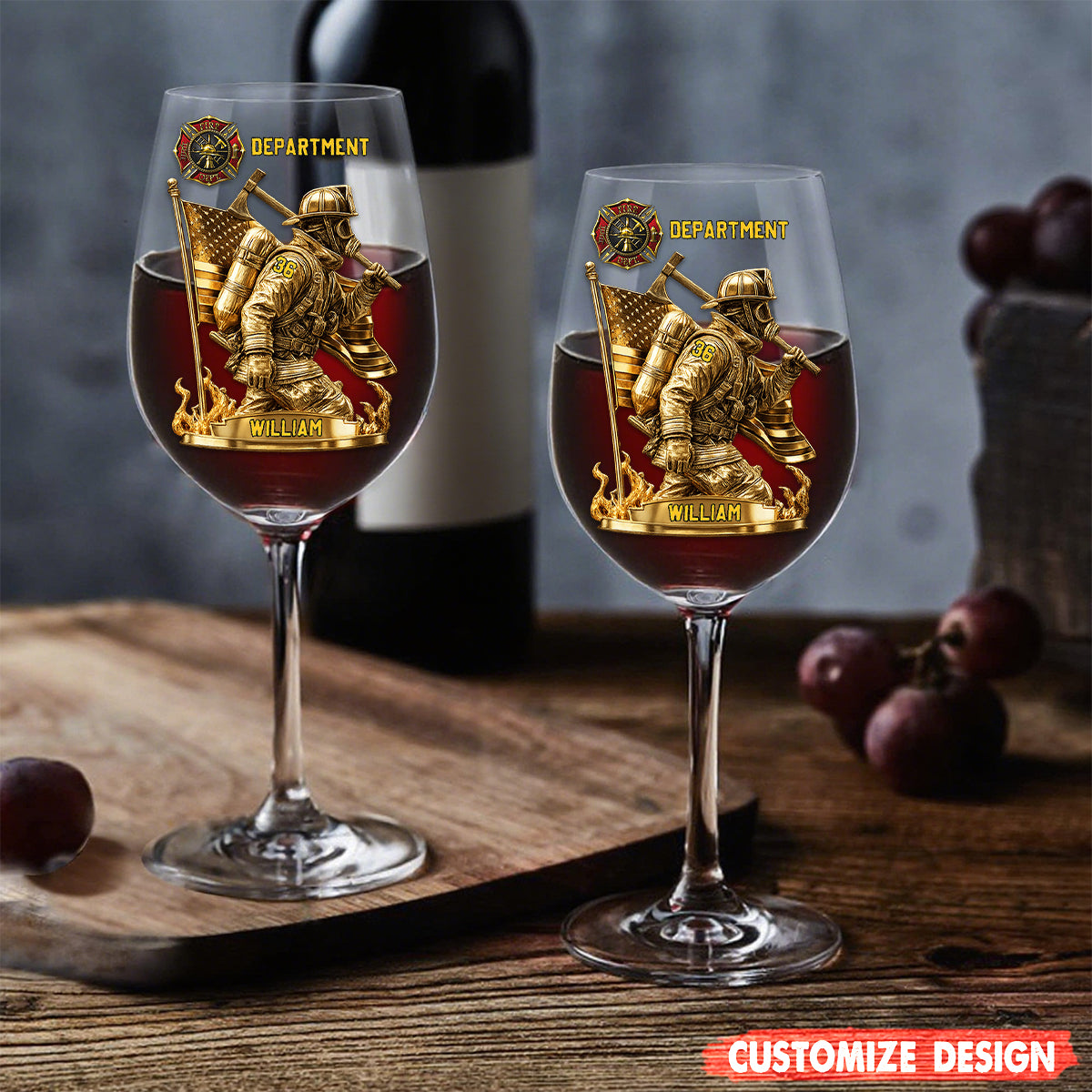 Personalized Proud Firefighter American Glass - Custom Wine Glass With Long Stem For Fireman