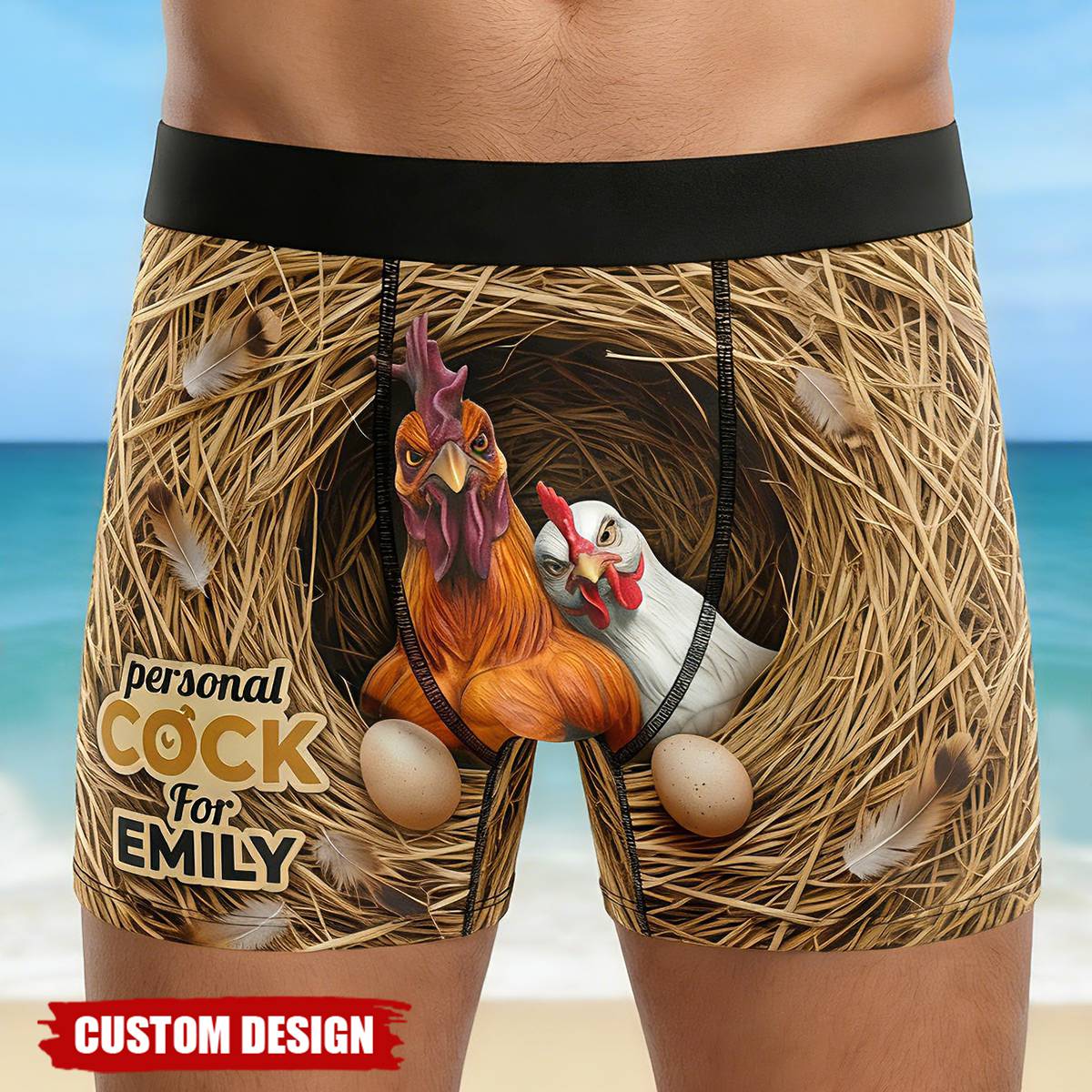 Couple Bold Rooster & His Possessive Hen Men Boxer, Personalized Gifts For Him