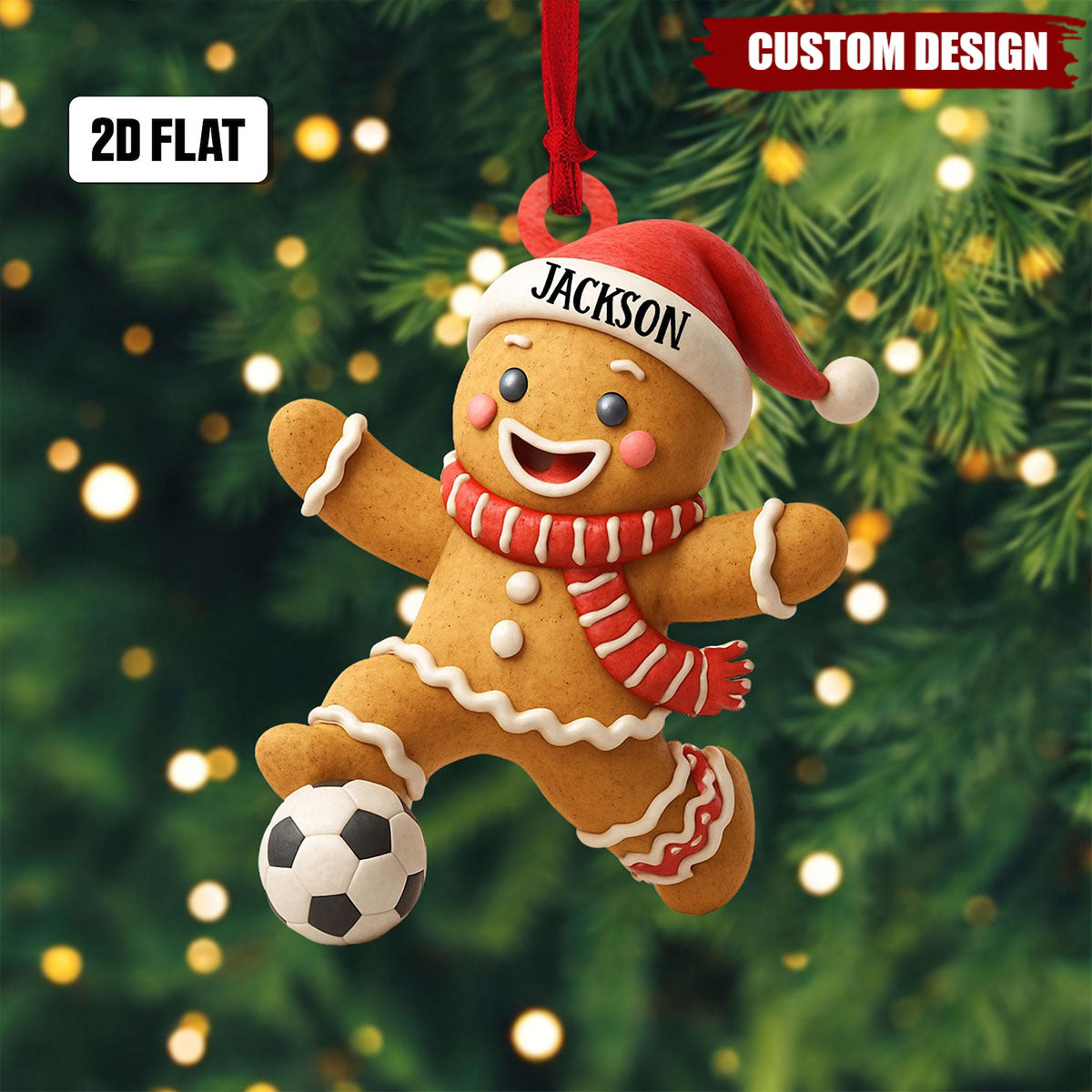 Personalized Soccer Player 2D Flat Ornament, Custom Name Number Soccer Ornament, Soccer Keepsake, Soccer Gingerbread Ornament, Gift for Kids