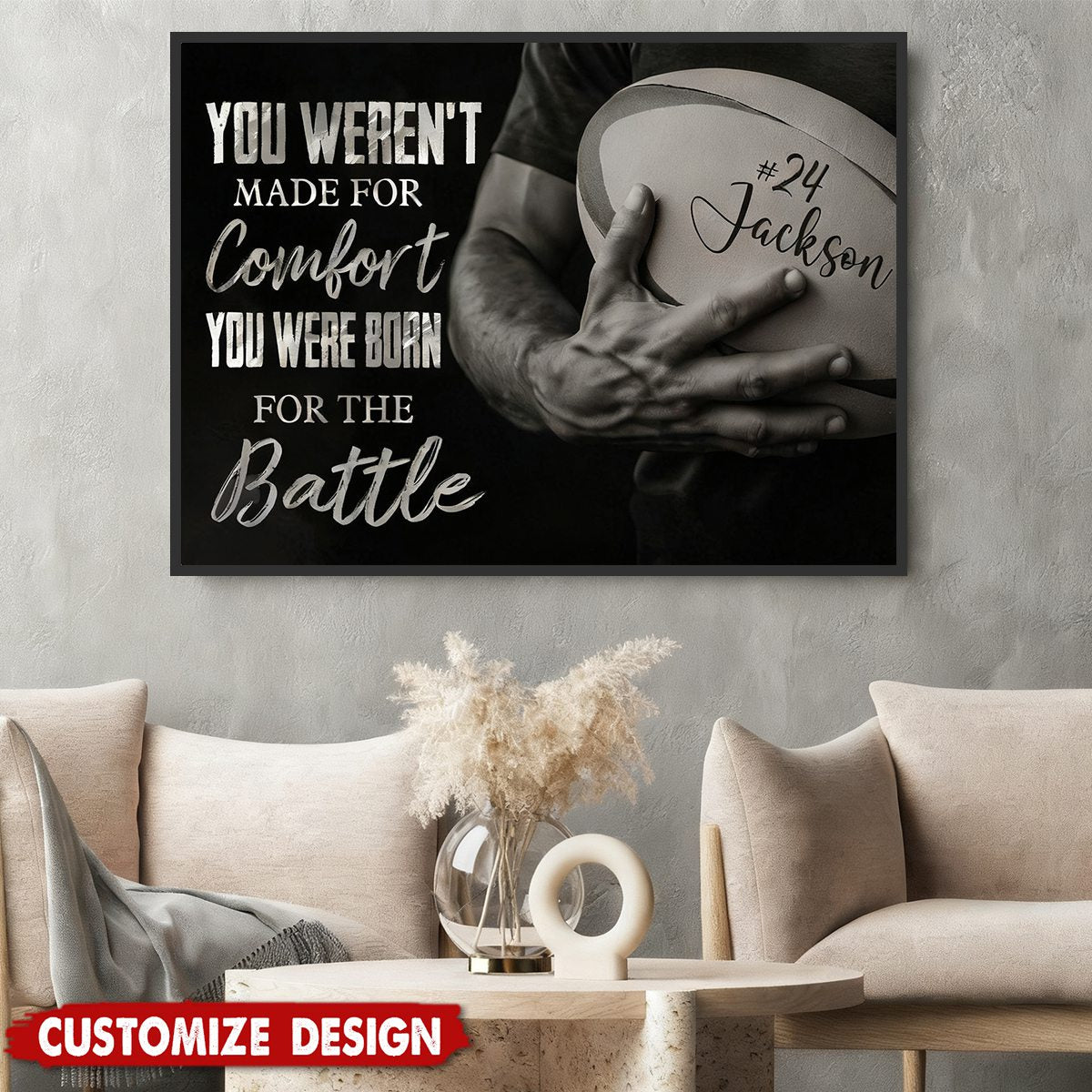 Motivational Personalized Rugby Man Canvas Painting, You Were Born For The Battle Wall Art Decor, Poster Gift For Rugby Lovers