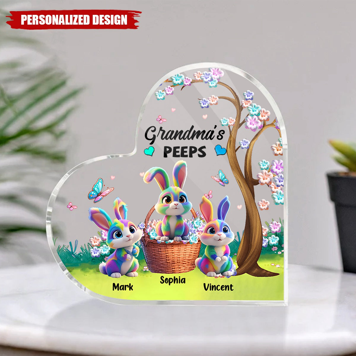 Grandma's Marshmallow Rabbit-Personalized Heart Acrylic Plaque