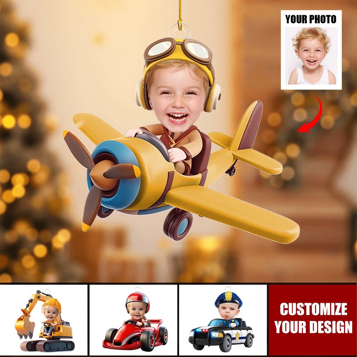 Personalized Family Christmas Ornament - Custom Photo The Tiny, Professional Construction Truck Driver - Christmas Gift For Kids