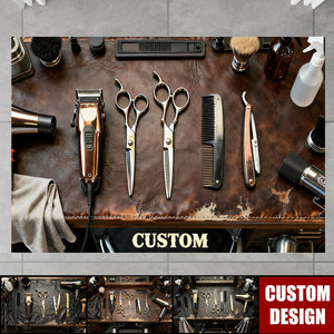 Custom-made vintage barber's workbench rug