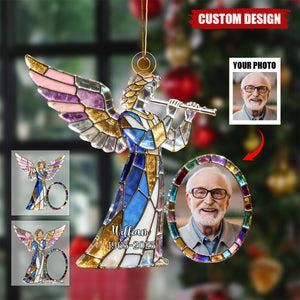Personalized stained glass angel flute themed photo ornament