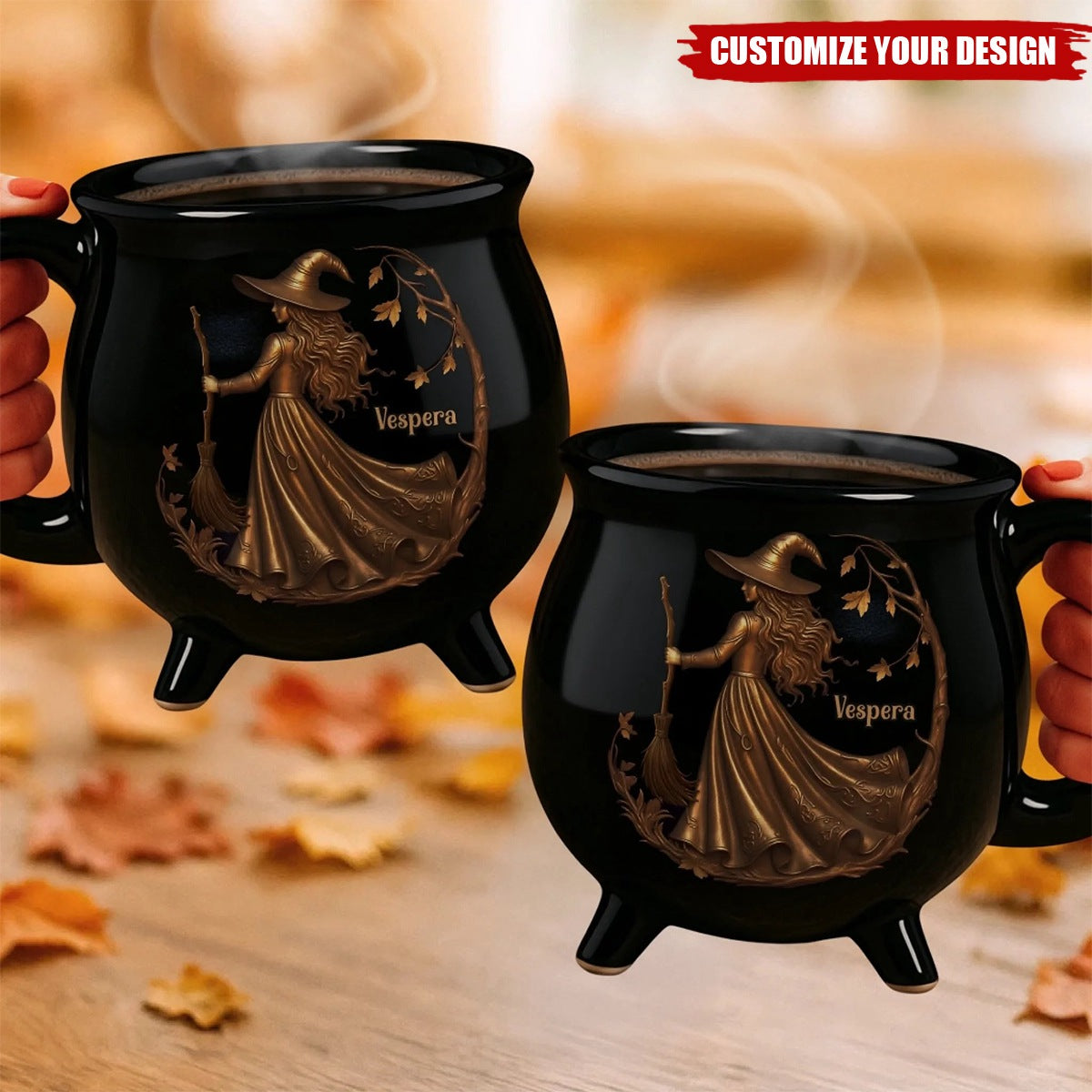 Custom 12oz Ceramic Cauldron Coffee Mug - Personalized Halloween Witchy Gifts For Besties, Sisters, BFF, Family, Yourself - Midnight Magic