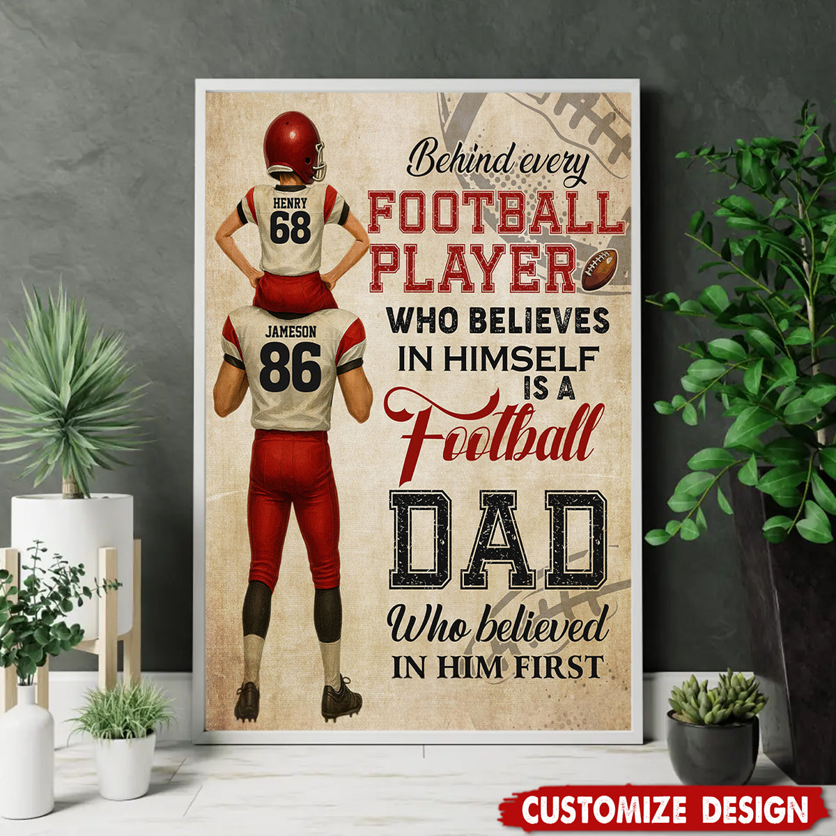 Personalized American Football Dad Son Poster - Birthday,Father's Day Gift For American Football Lovers