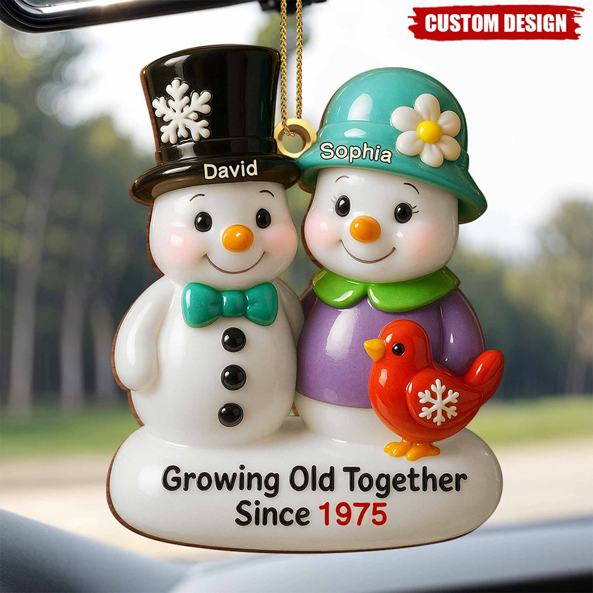 Growing Old Together Snowmen Ornament,Custom Wood Ornament,Gift For Couples