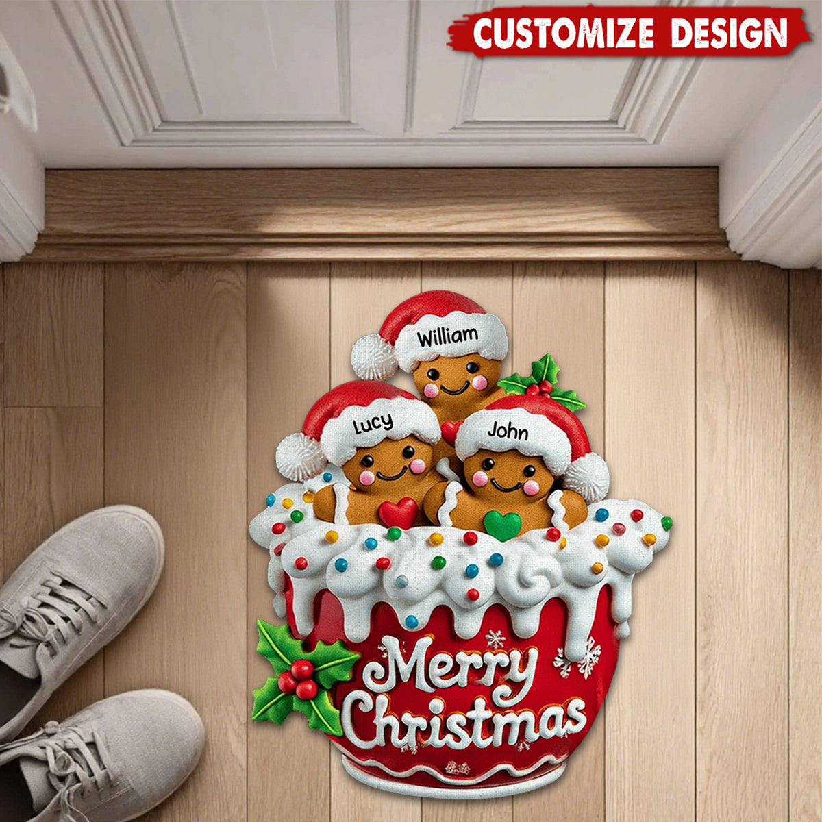 Personalized Gingerbread Doormat/ Rug - Christmas Gift For Family