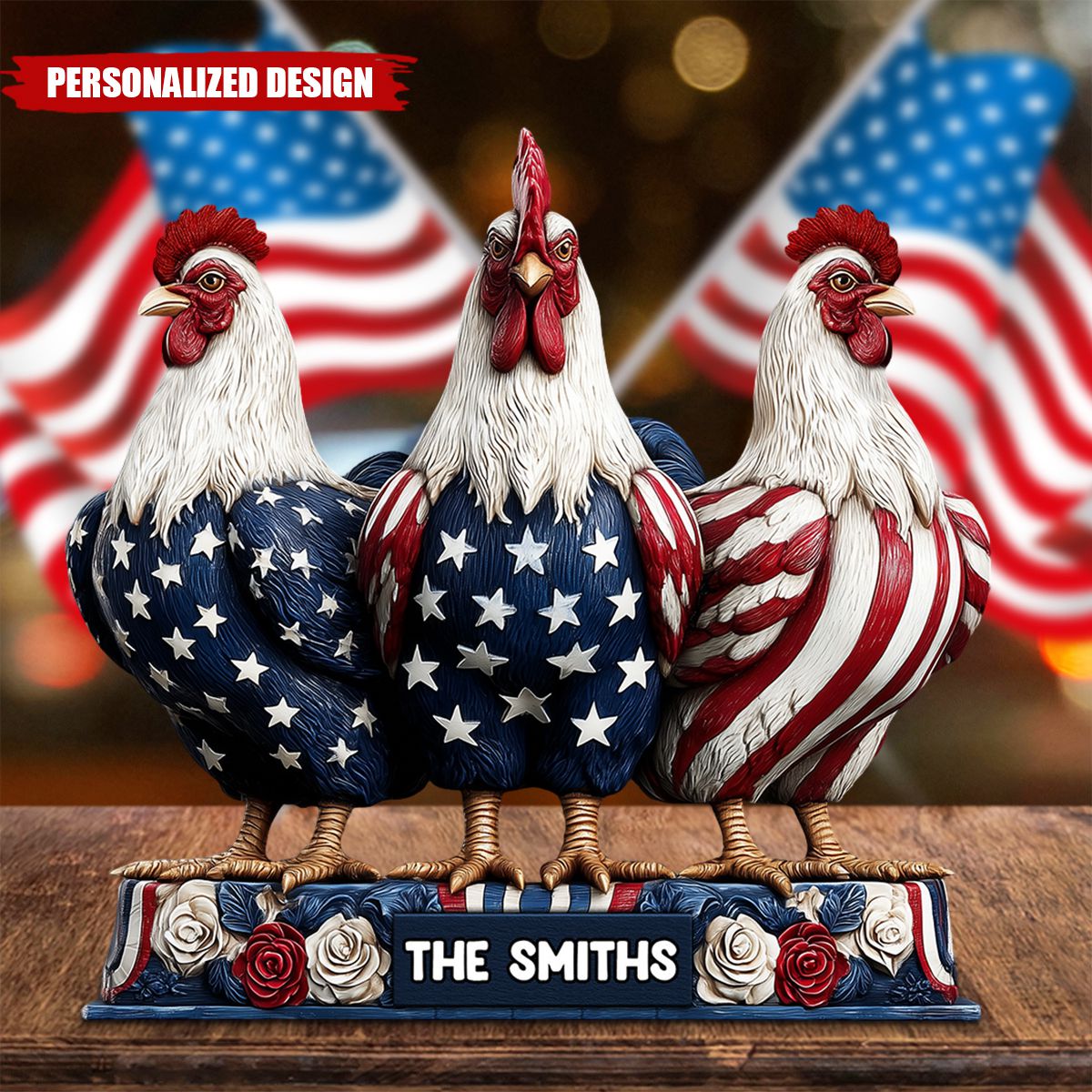 Patriotic Chicken-Personalized Chicken Shaped Acrylic Plaque