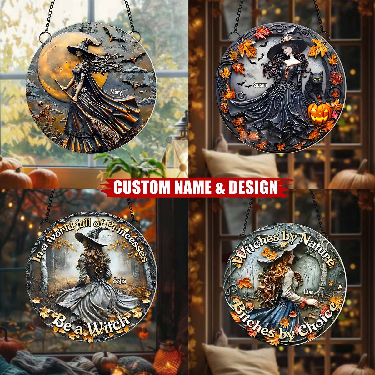 Personalized Halloween Gifts For Witch Lovers Suncatcher Ornament