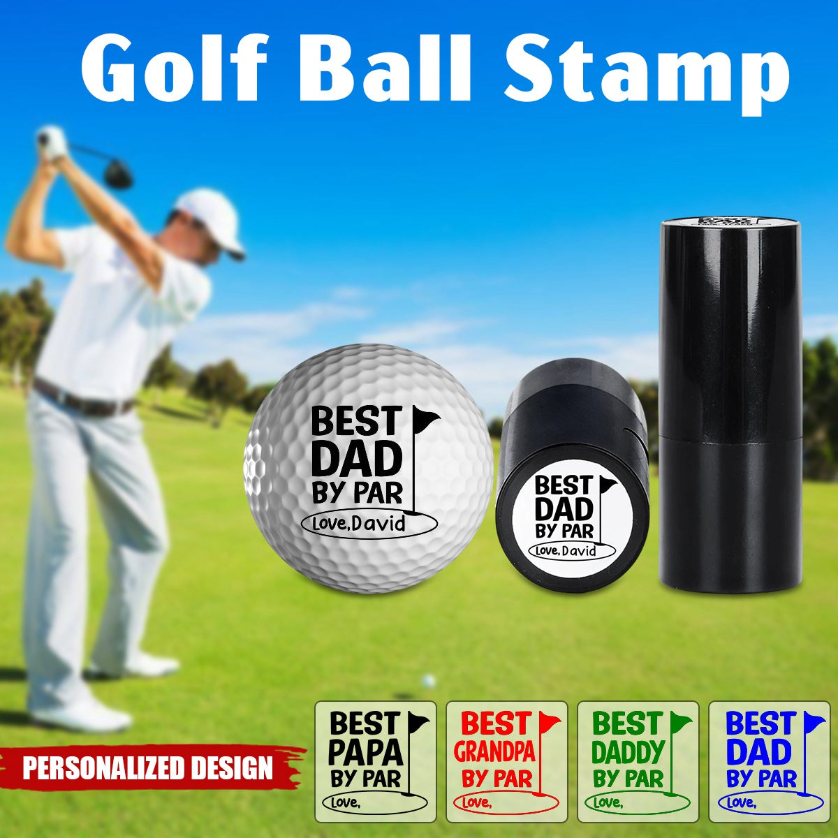 Best Dad By Par-Personalized Golf Ball Stamp With Metal Storage Box