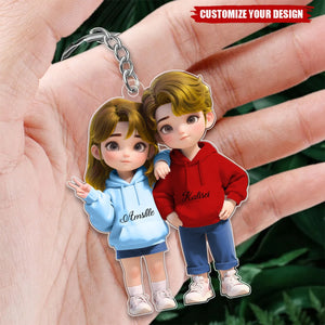 Cute Cartoon Couple Personalized Acrylic Keychain,Anniversary Valentine's Day Gift For Couple