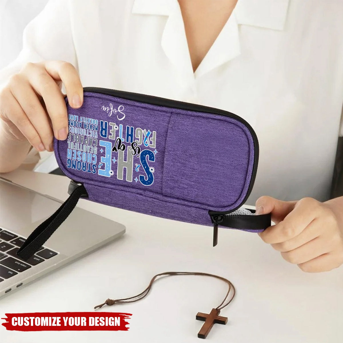 Personalised She Is A Fighter Bible Verses Insulated Insulin Pen Cooler Travel Case with Name Motivational Gift for Women Diabetics