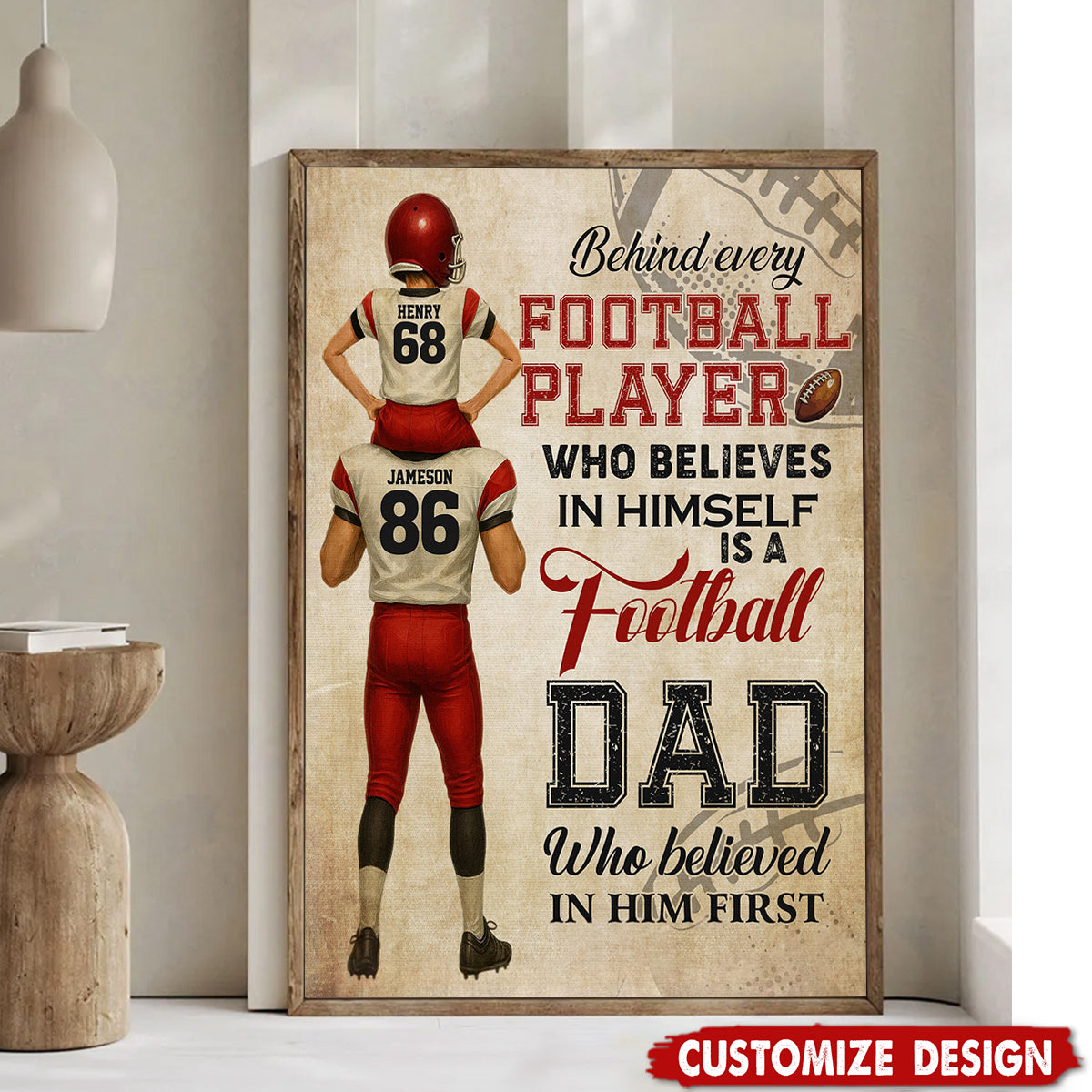 Personalized American Football Dad Son Poster - Birthday,Father's Day Gift For American Football Lovers
