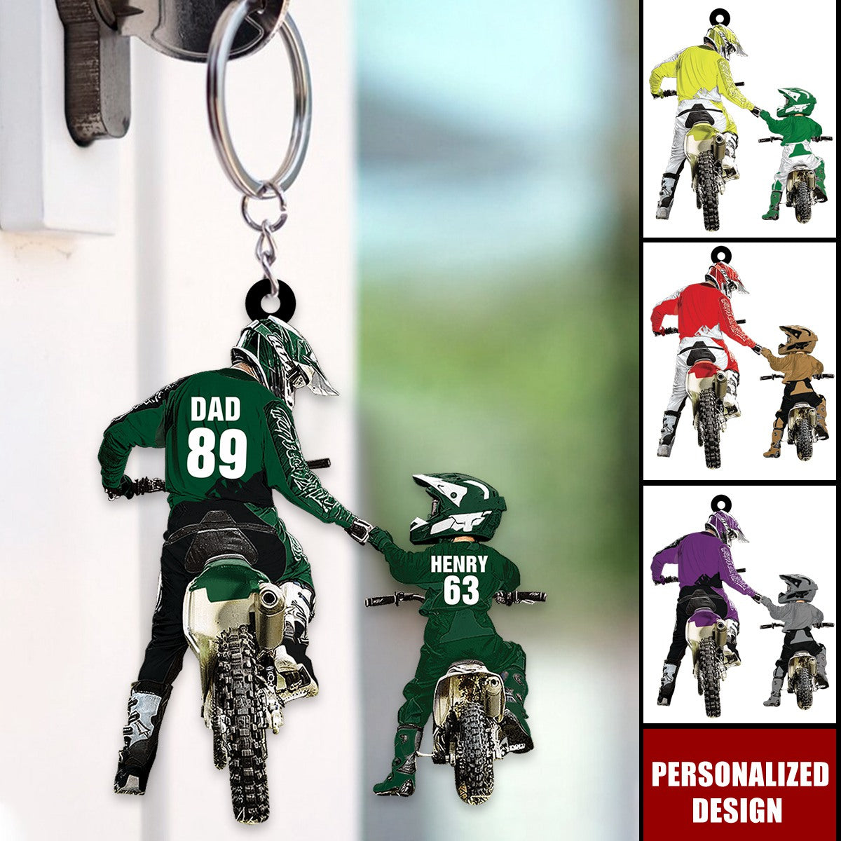 Personalized Motocross Racer Keychain-Dad And Kid Motocross Lovers Gift