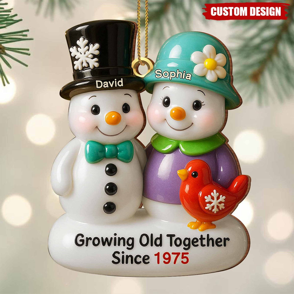 Growing Old Together Snowmen Ornament,Custom Wood Ornament,Gift For Couples