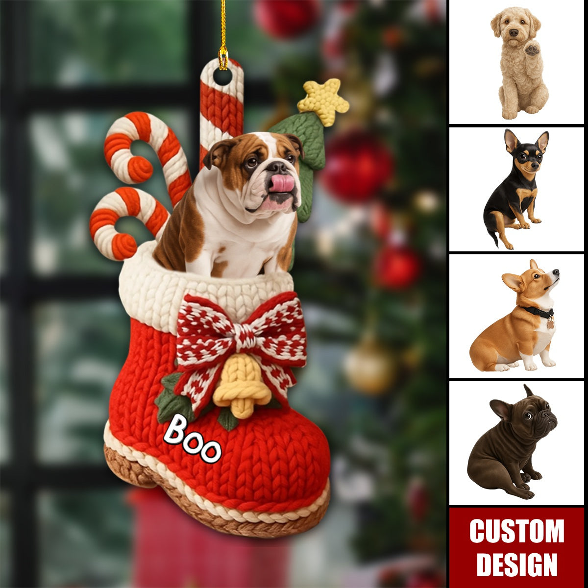 Personalized Dog In Christmas Shoes Ornament- Gift For Dog Lovers