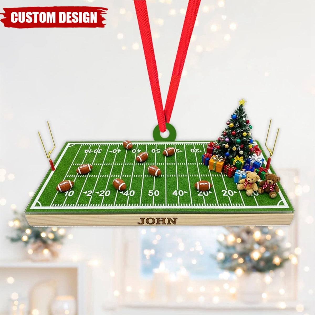 Custom Name American Football Stadium Christmas Ornament, Flat 2D Ornament, Gift For Football Lovers, Football Players, Gift For Dad, Him