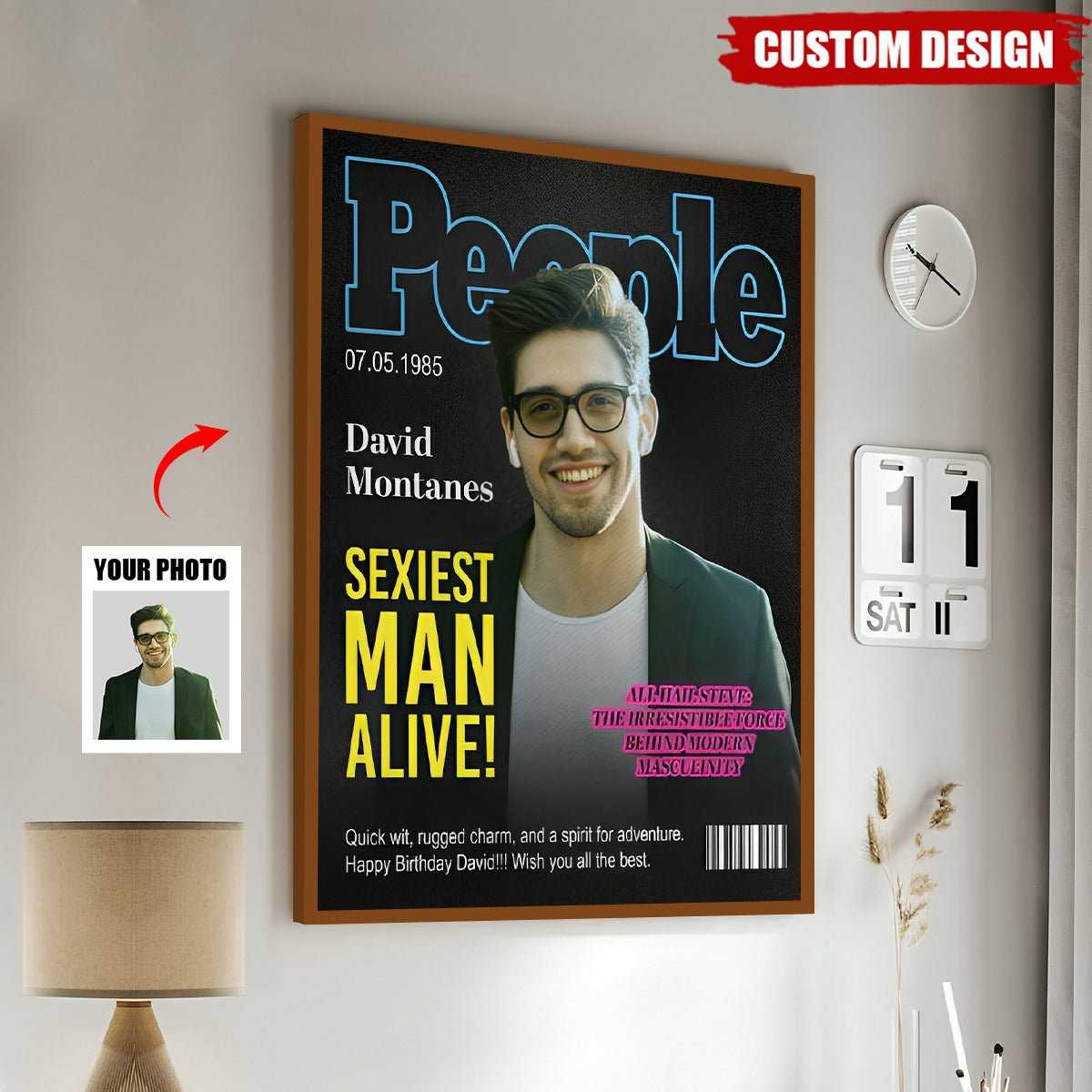 People Magazine Cover Gift, Sexiest Man Alive Gift, Custom Man Photo Canvas, Gift for Boyfriend, Husband, Birthday Gift, Gift For Him