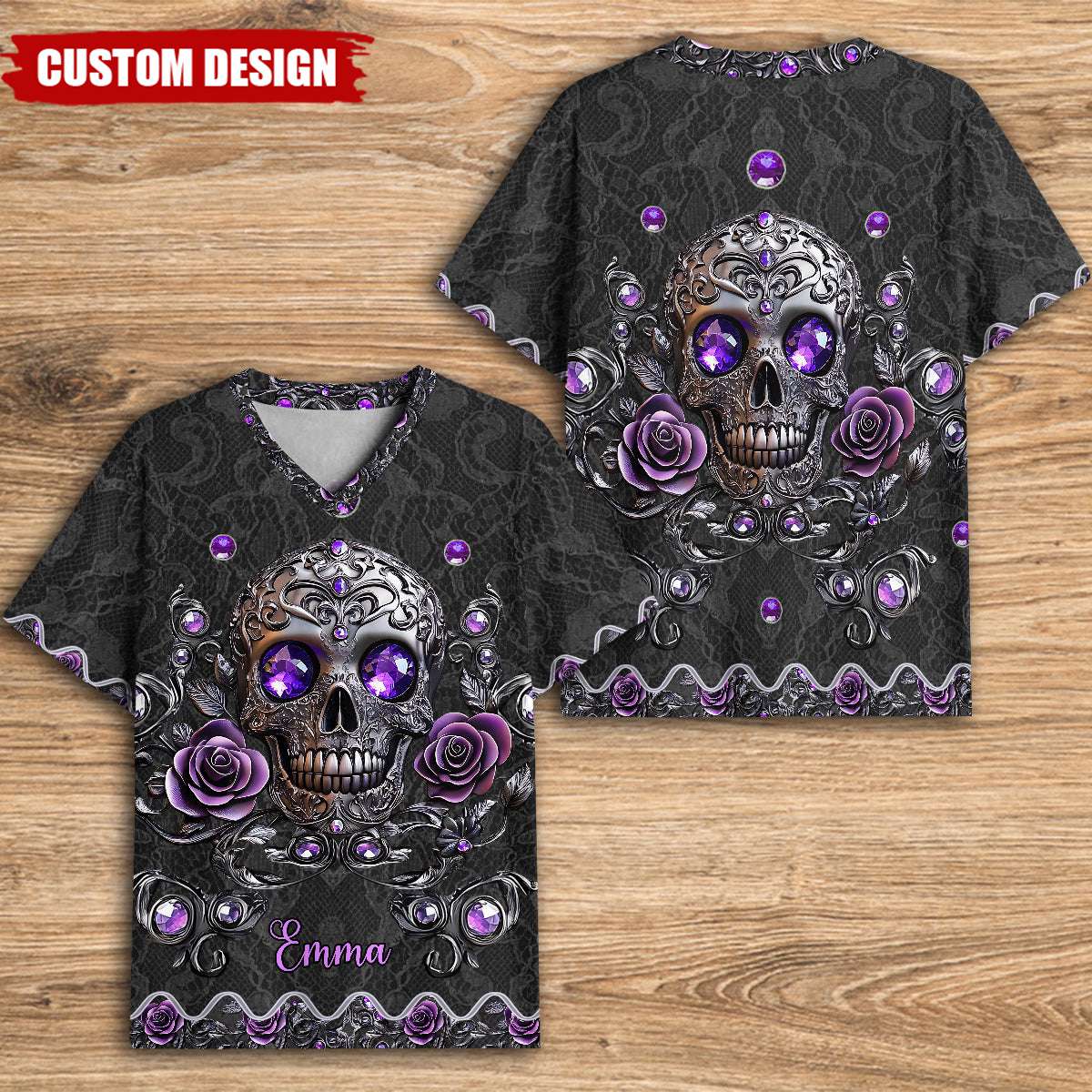 Beautiful Skull And Roses - Personalized Skull Fully Printed V-Neck T-Shirt