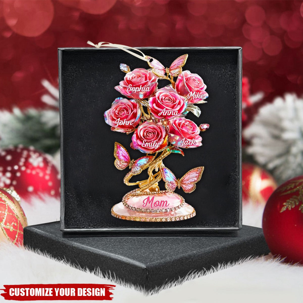 Each Rose Holds A Piece Of Your Heart - Personalized Butterfly Acrylic Ornament