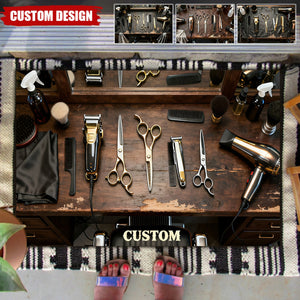 Custom-made vintage barber's workbench rug