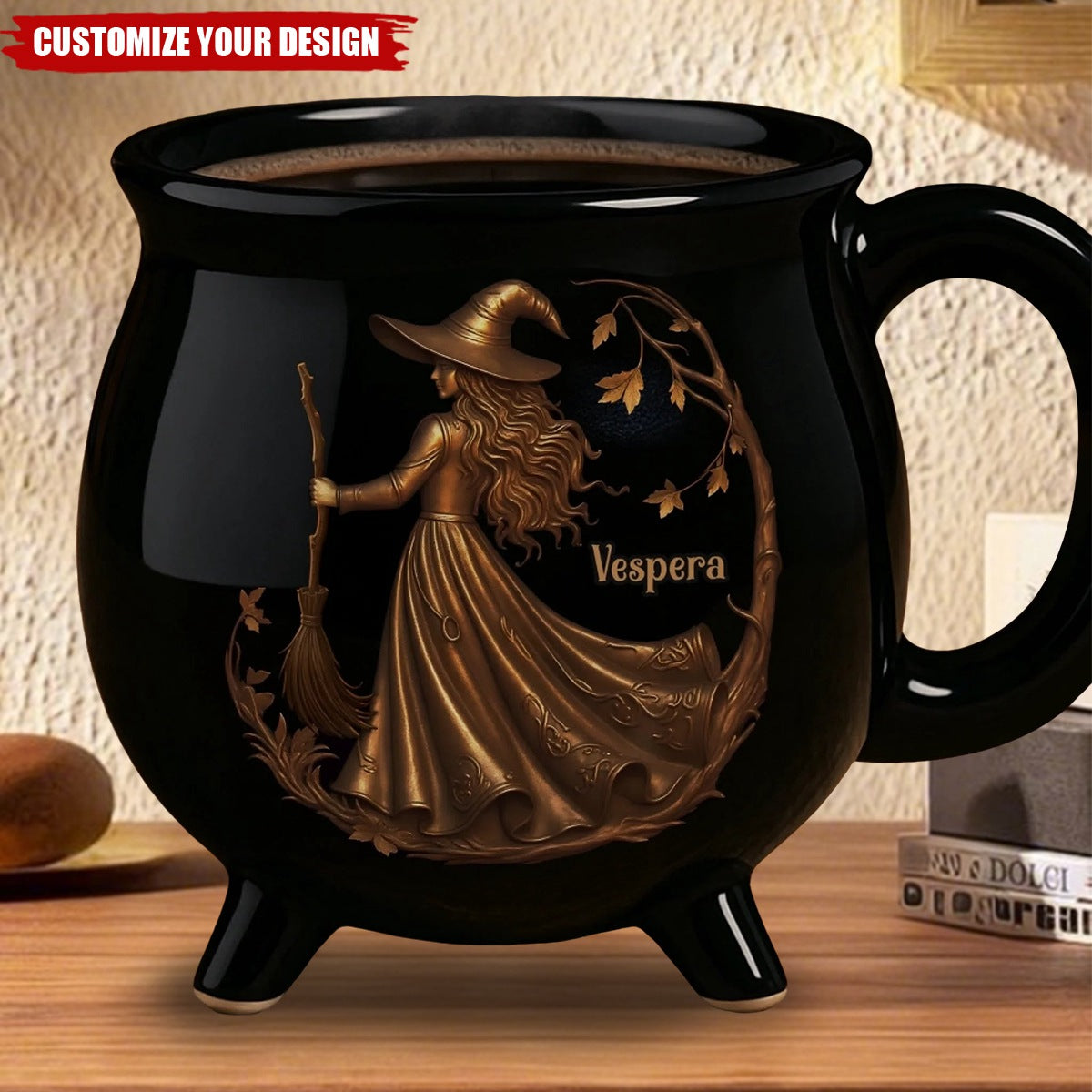 Custom 12oz Ceramic Cauldron Coffee Mug - Personalized Halloween Witchy Gifts For Besties, Sisters, BFF, Family, Yourself - Midnight Magic