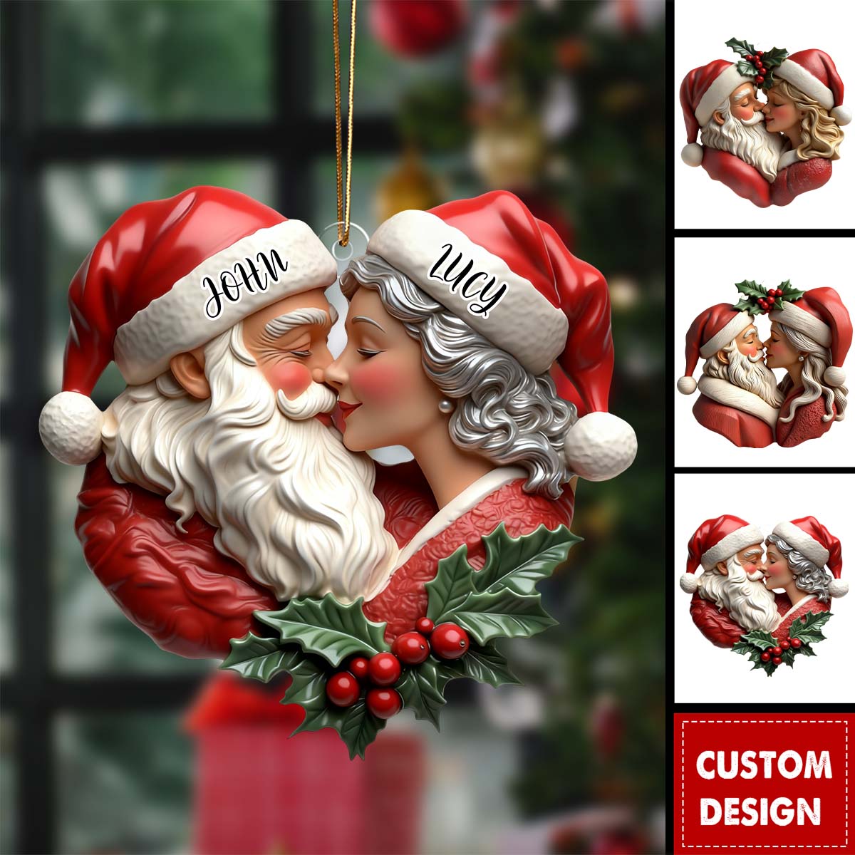 Personalized Romantic Santa And Mrs. Claus Christmas Ornament - Gift For Couple