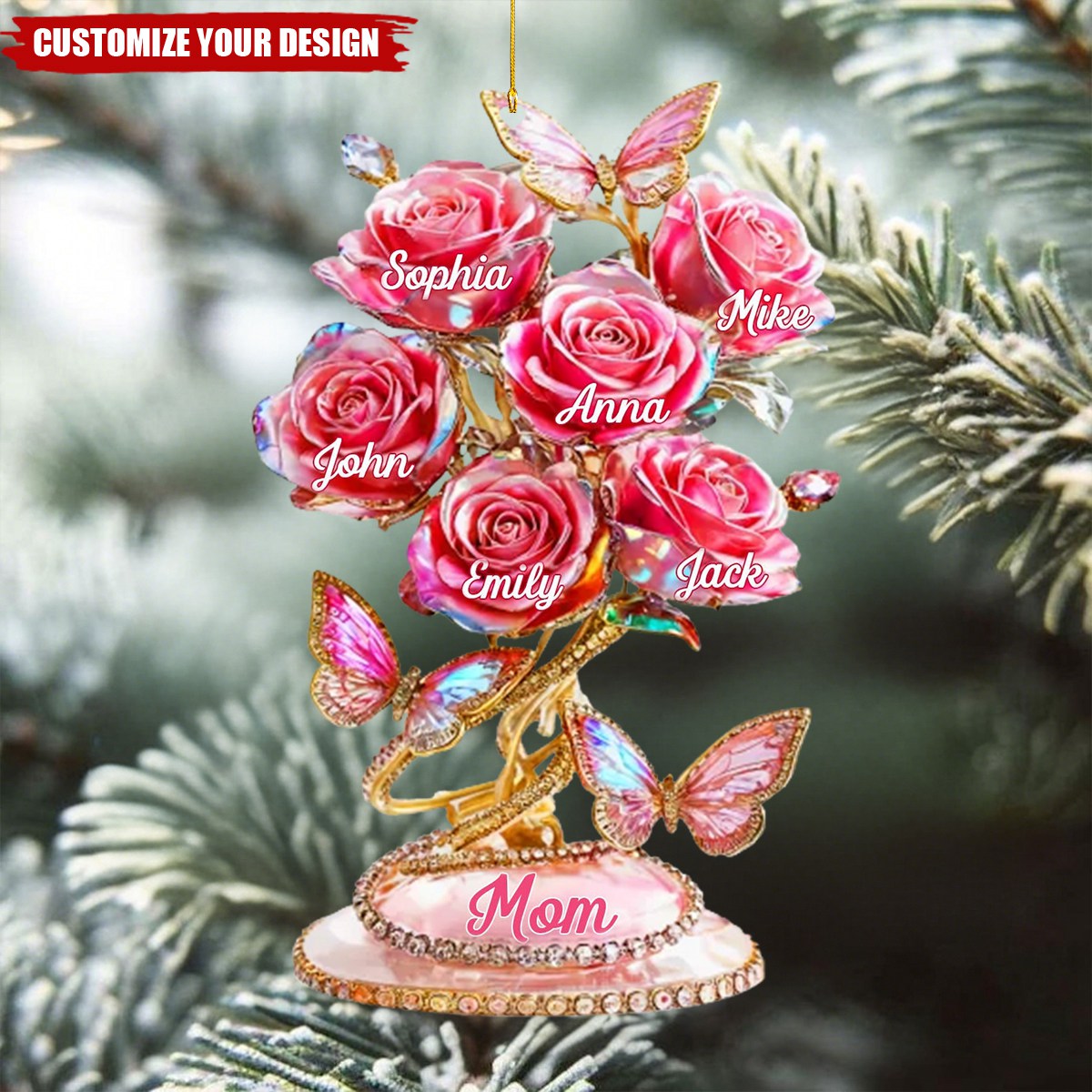 Each Rose Holds A Piece Of Your Heart - Personalized Butterfly Acrylic Ornament