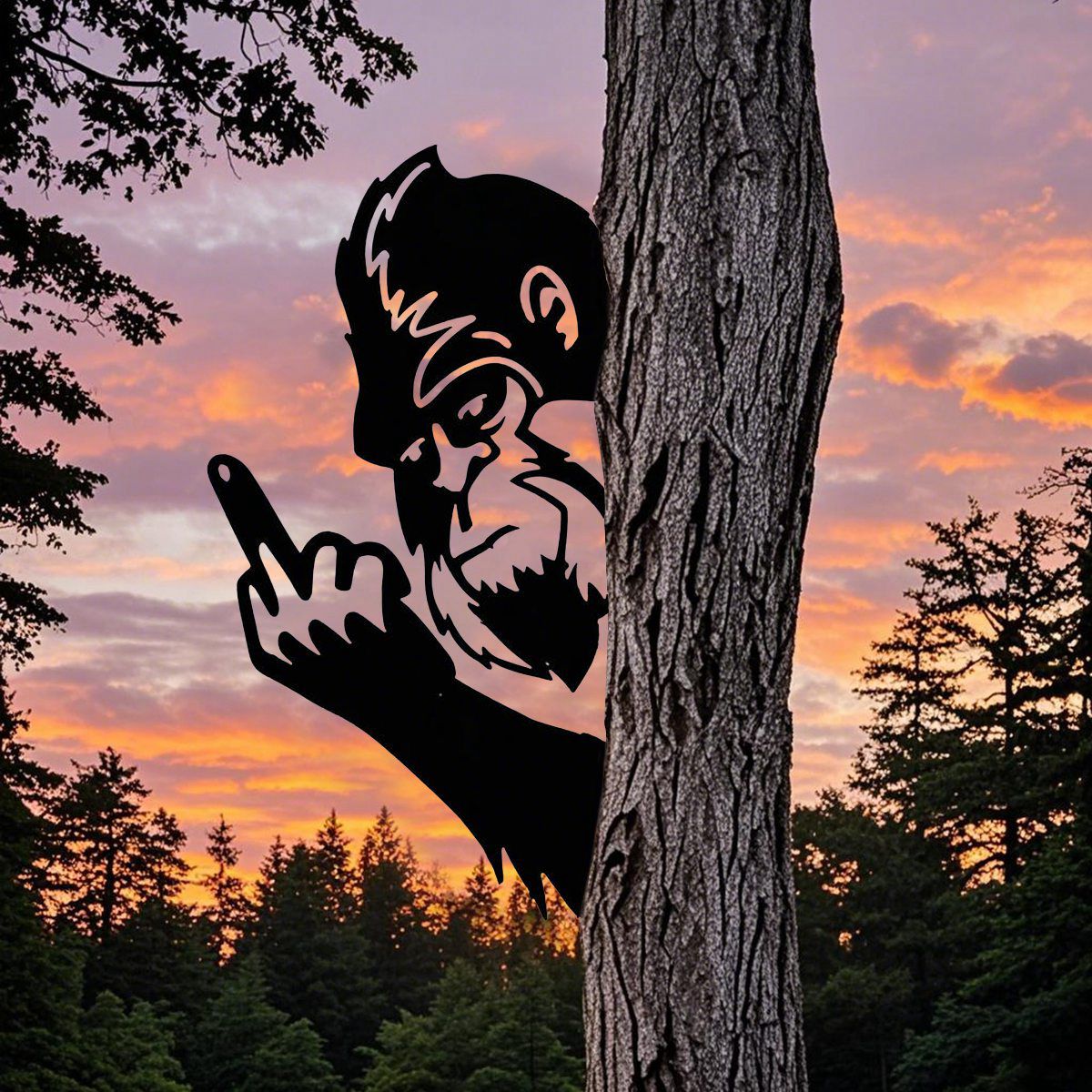 Peek-a-Boo Flipping Off Bigfoot Metal Sign – Flipping the Bird Edition - Bigfoot Says Your #1
