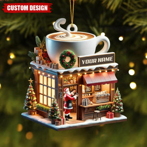 Custom Name Coffee Shop Ornament, Coffee Love Christmas Gift