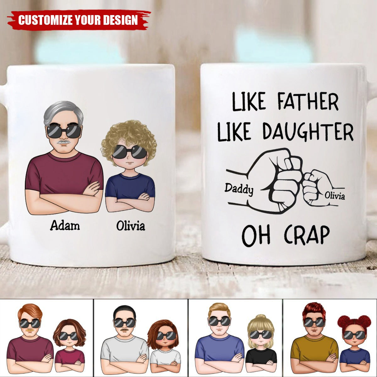 Like Father Like Daughter Fist Bump Handshake - Personalized Mug