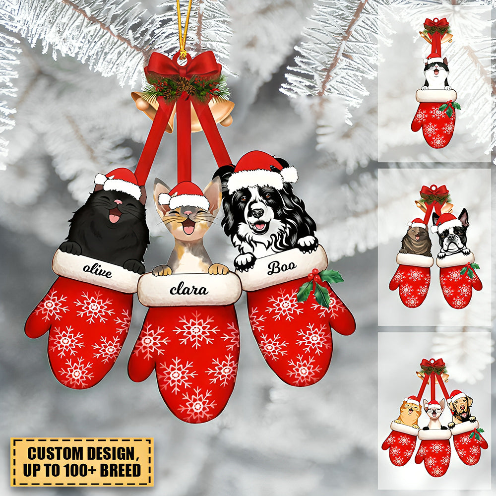 Christmas Dogs,Cats Laying On Hands In Gloves Personalized Acrylic Ornament