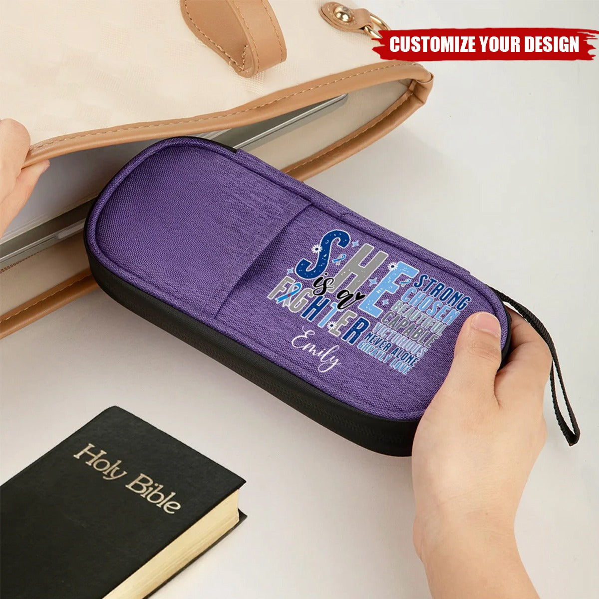 Personalised She Is A Fighter Bible Verses Insulated Insulin Pen Cooler Travel Case with Name Motivational Gift for Women Diabetics