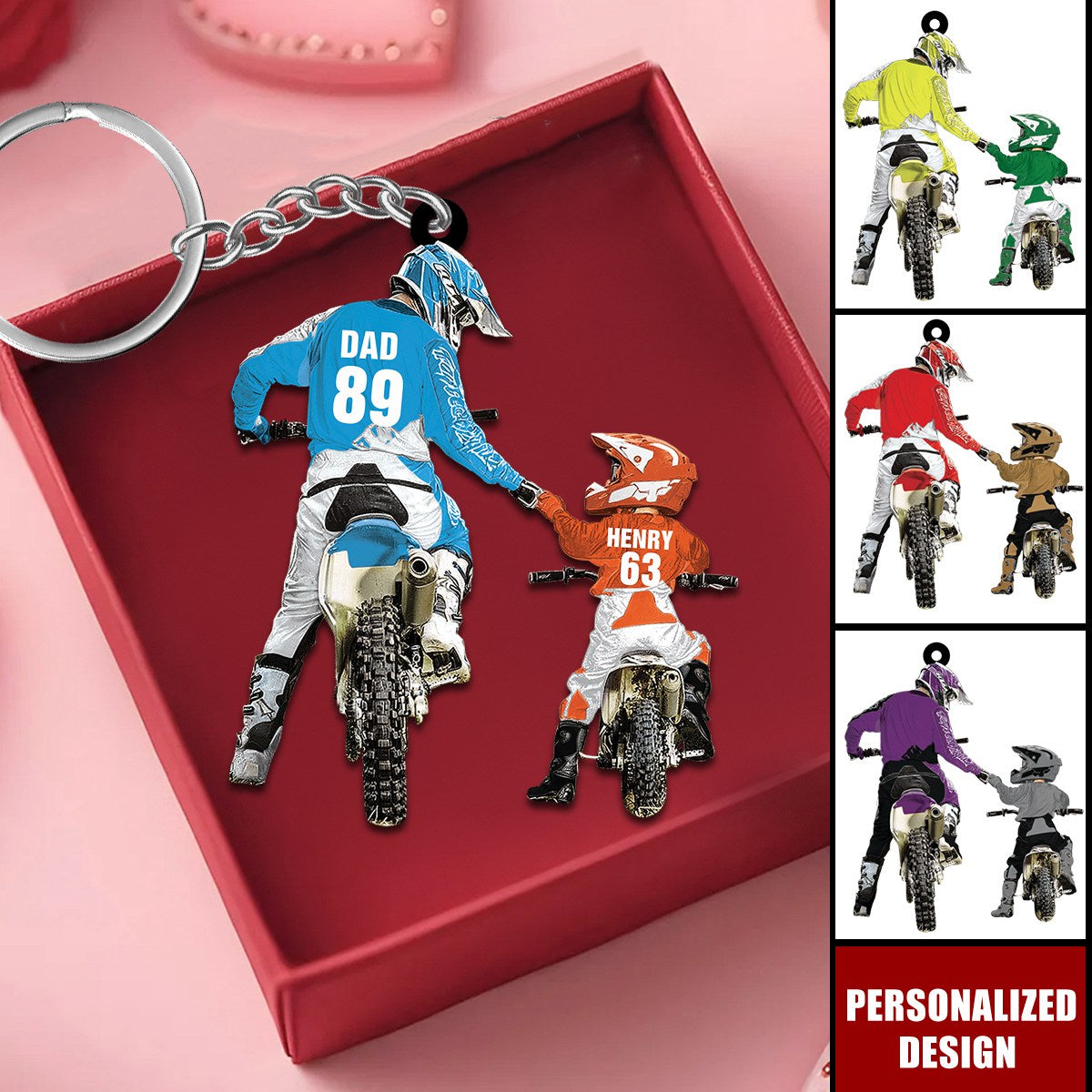 Personalized Motocross Racer Keychain-Dad And Kid Motocross Lovers Gift