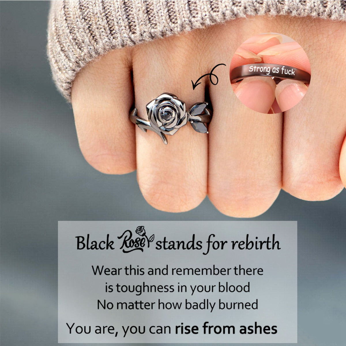 Rise from ashes Black Rose Ring
