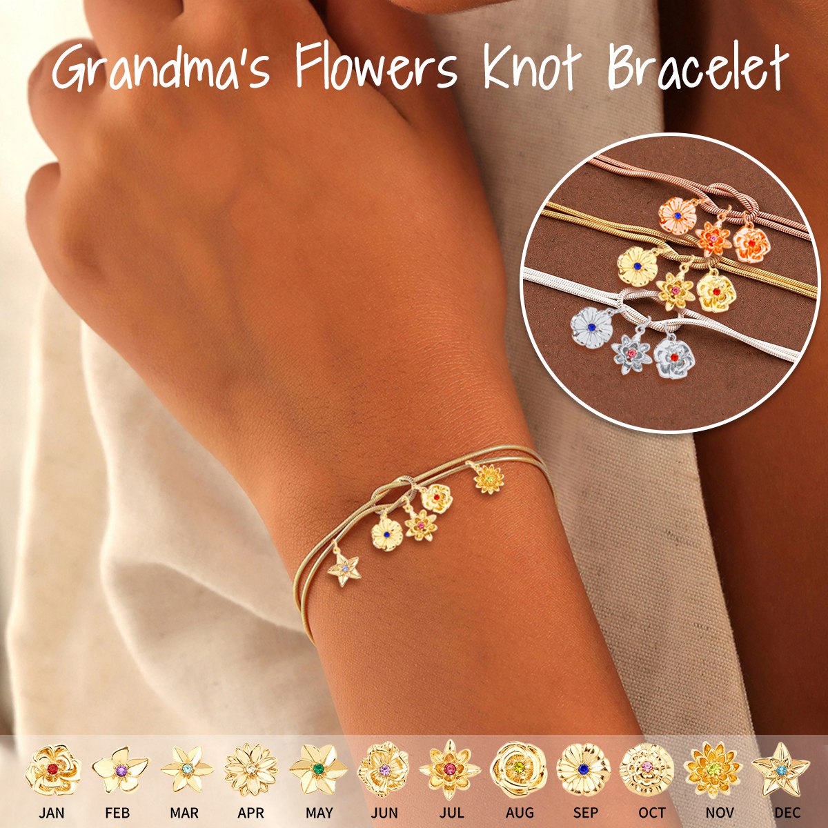 Personalized Birth Flowers Knot Bracelet-Mother's Day Gift