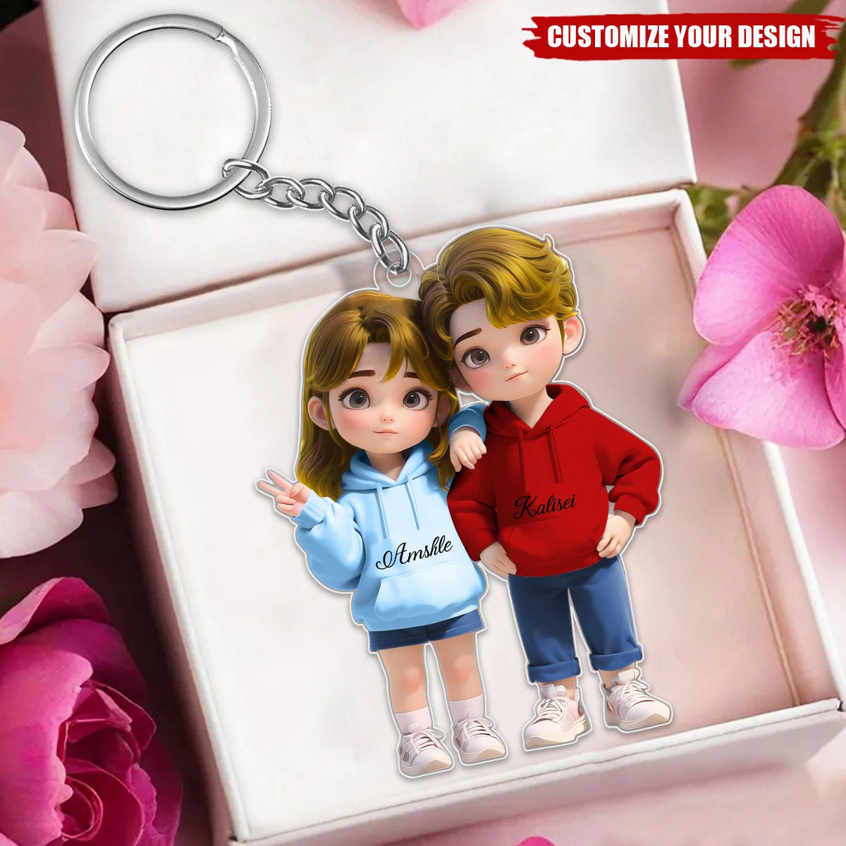 Cute Cartoon Couple Personalized Acrylic Keychain,Anniversary Valentine's Day Gift For Couple
