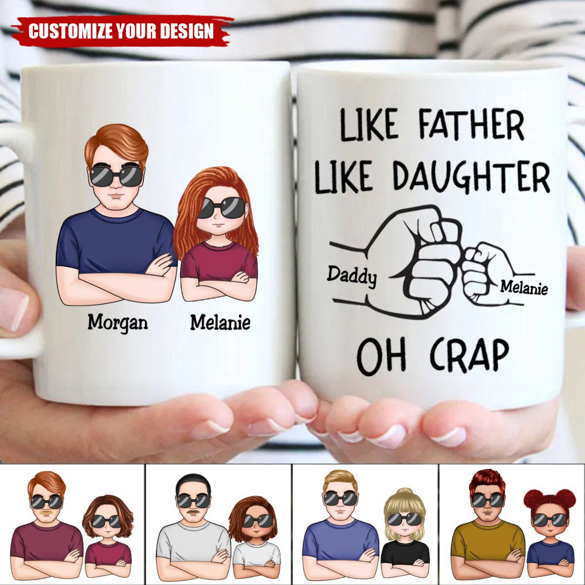 Like Father Like Daughter Fist Bump Handshake - Personalized Mug
