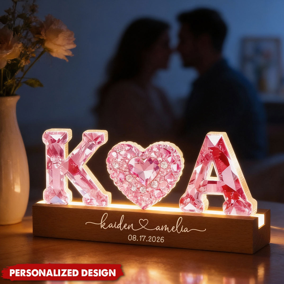 Couple Love Initial-Personalized Acrylic Block LED Night Light-Valentine's Day Gift