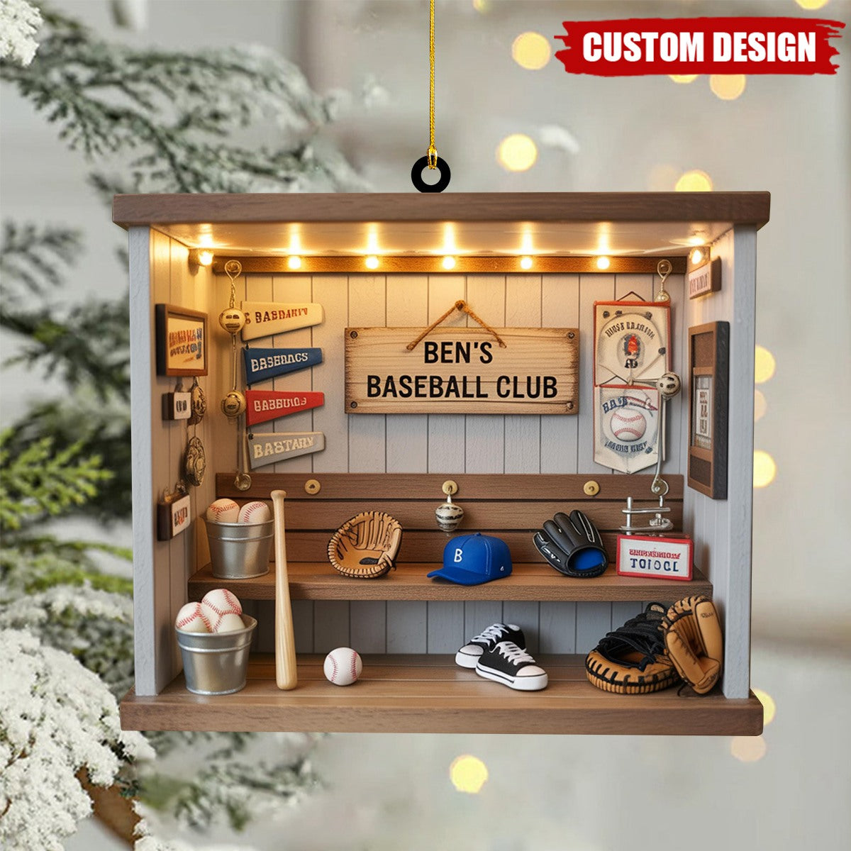 Baseball Lover Ornament | Custom Name Dugout Acrylic Room| 2D Flat Personalized Christmas Tree Hanging | Holiday Gift for Sports Enthusiasts
