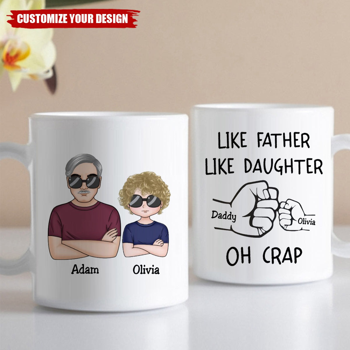 Like Father Like Daughter Fist Bump Handshake - Personalized Mug