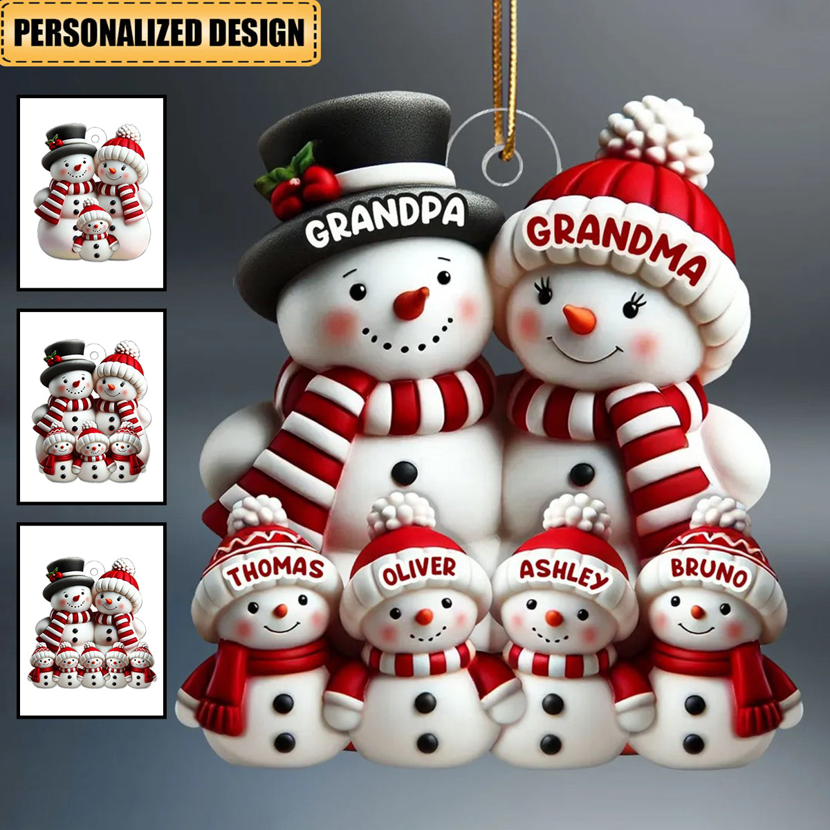 3D Effect Cute Snowman Family Christmas Decor Personalized Acrylic Ornament
