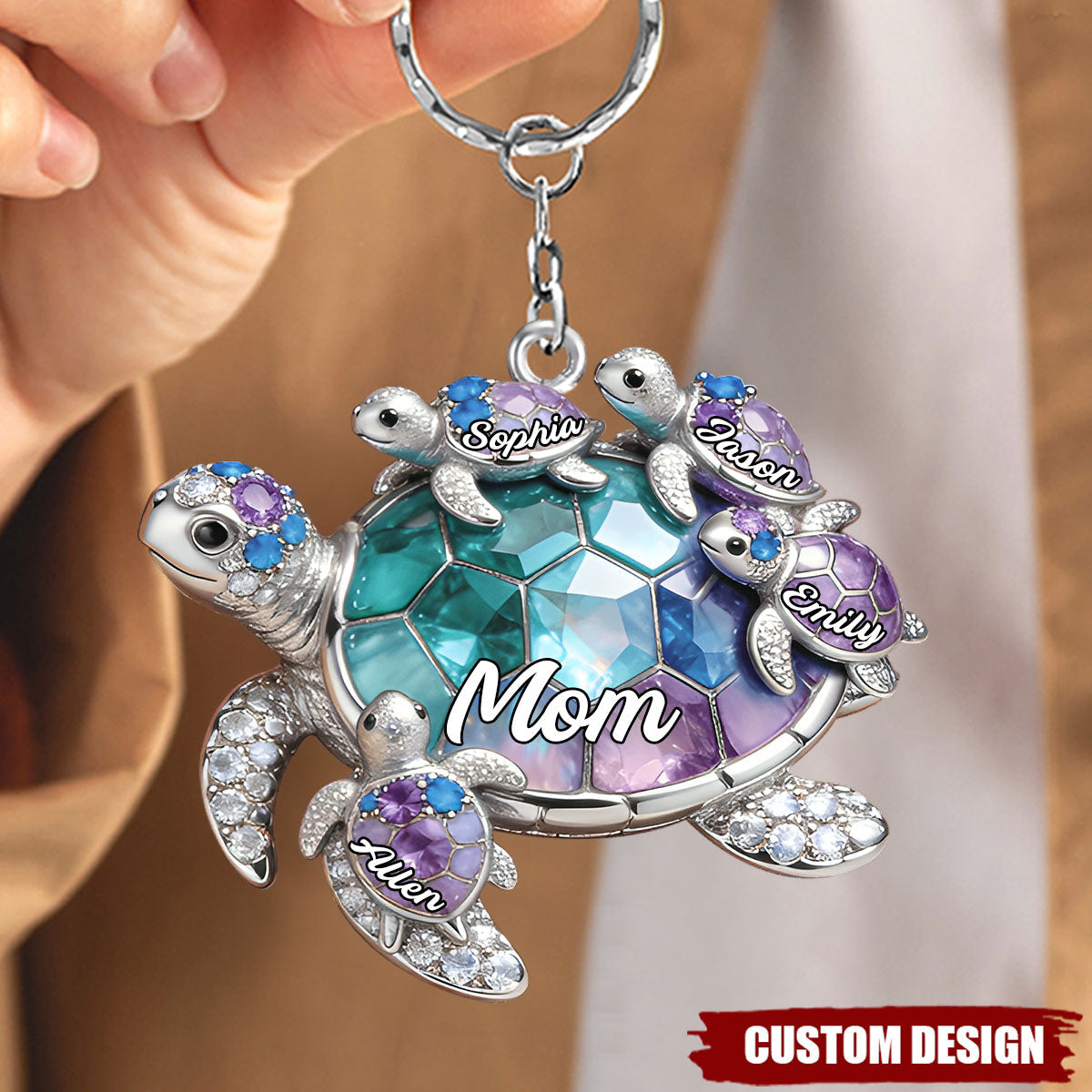Personalized Grandma-shaped Turtle Keychain - Gift For Mom and Grandma
