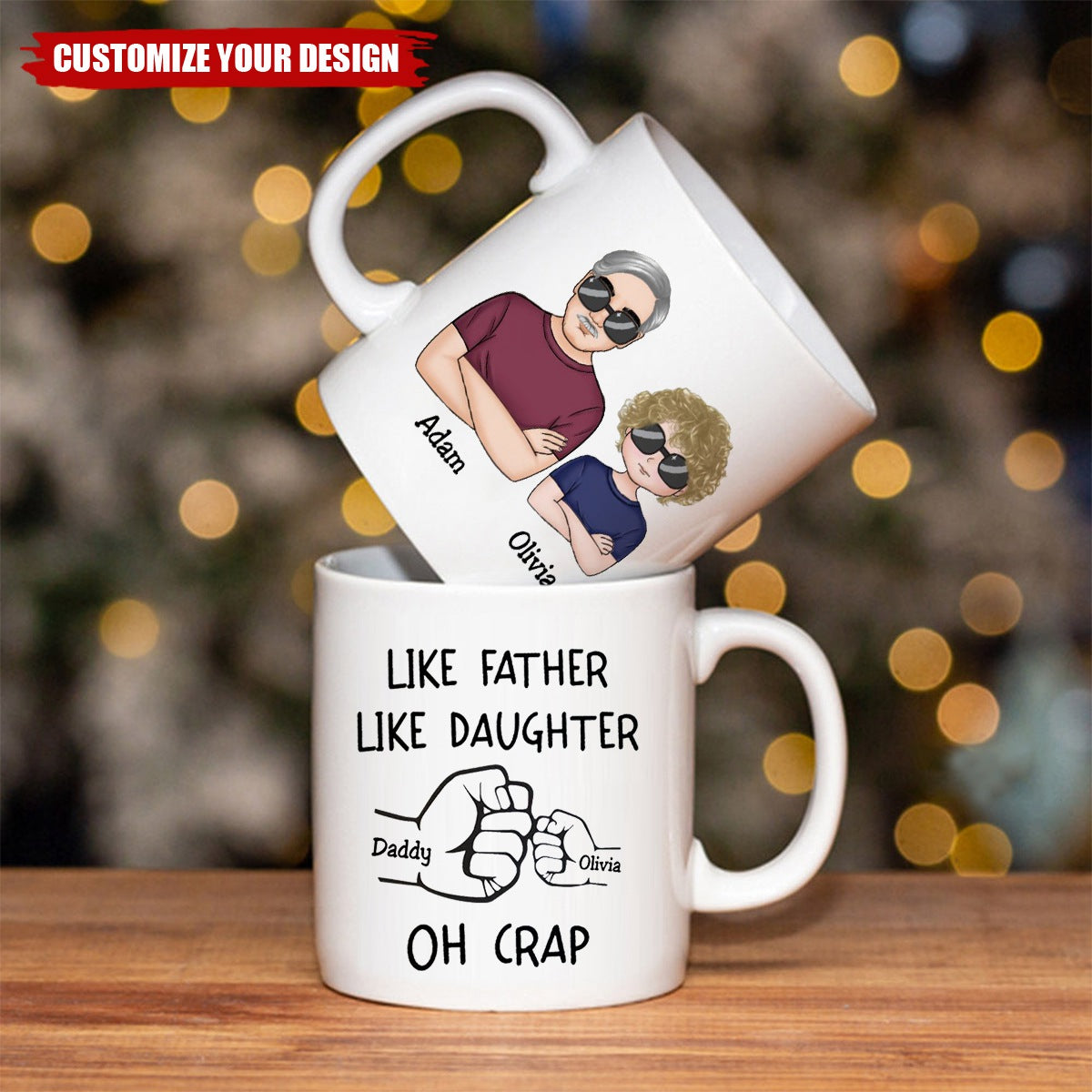 Like Father Like Daughter Fist Bump Handshake - Personalized Mug