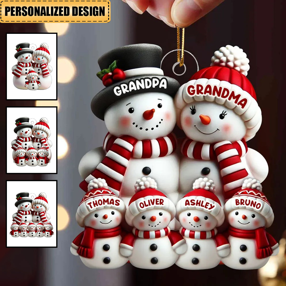 3D Effect Cute Snowman Family Christmas Decor Personalized Acrylic Ornament